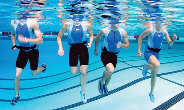 Joggers in a pool